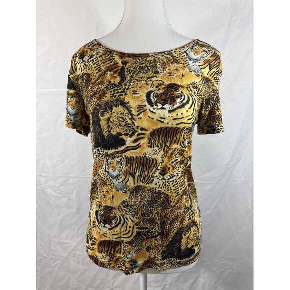 Claudia Richard Womens Animal Print Short Sleeve Top - Wild Cats Design - Picture 4 of 9